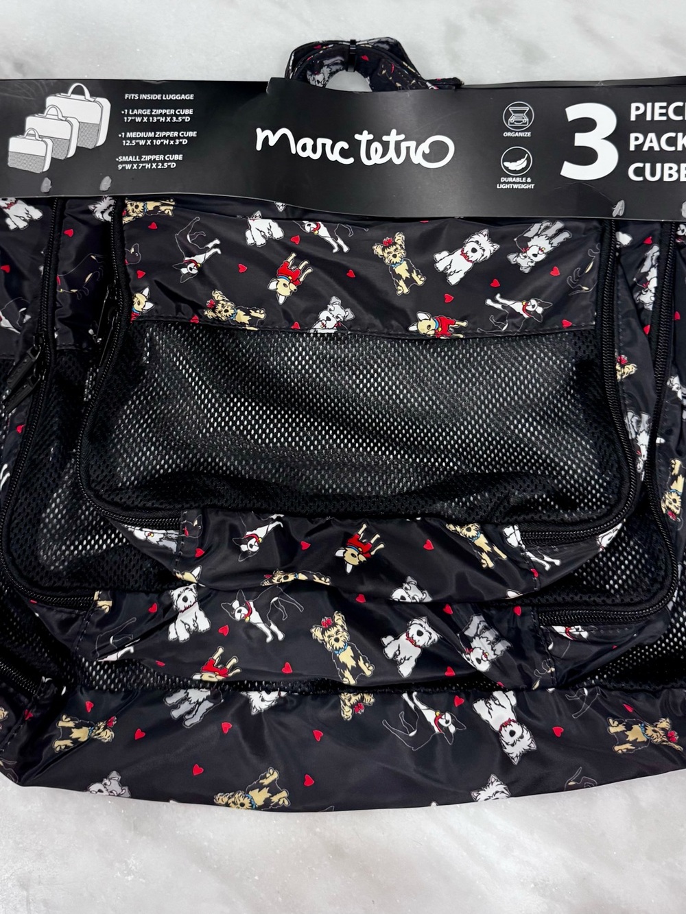 Marc Tetro 3 Piece Dog Print Packing Cube Set Travel Organizers NWT